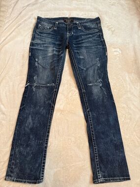 Big Star Dark Blue Distressed Straight Leg Jeans 32r